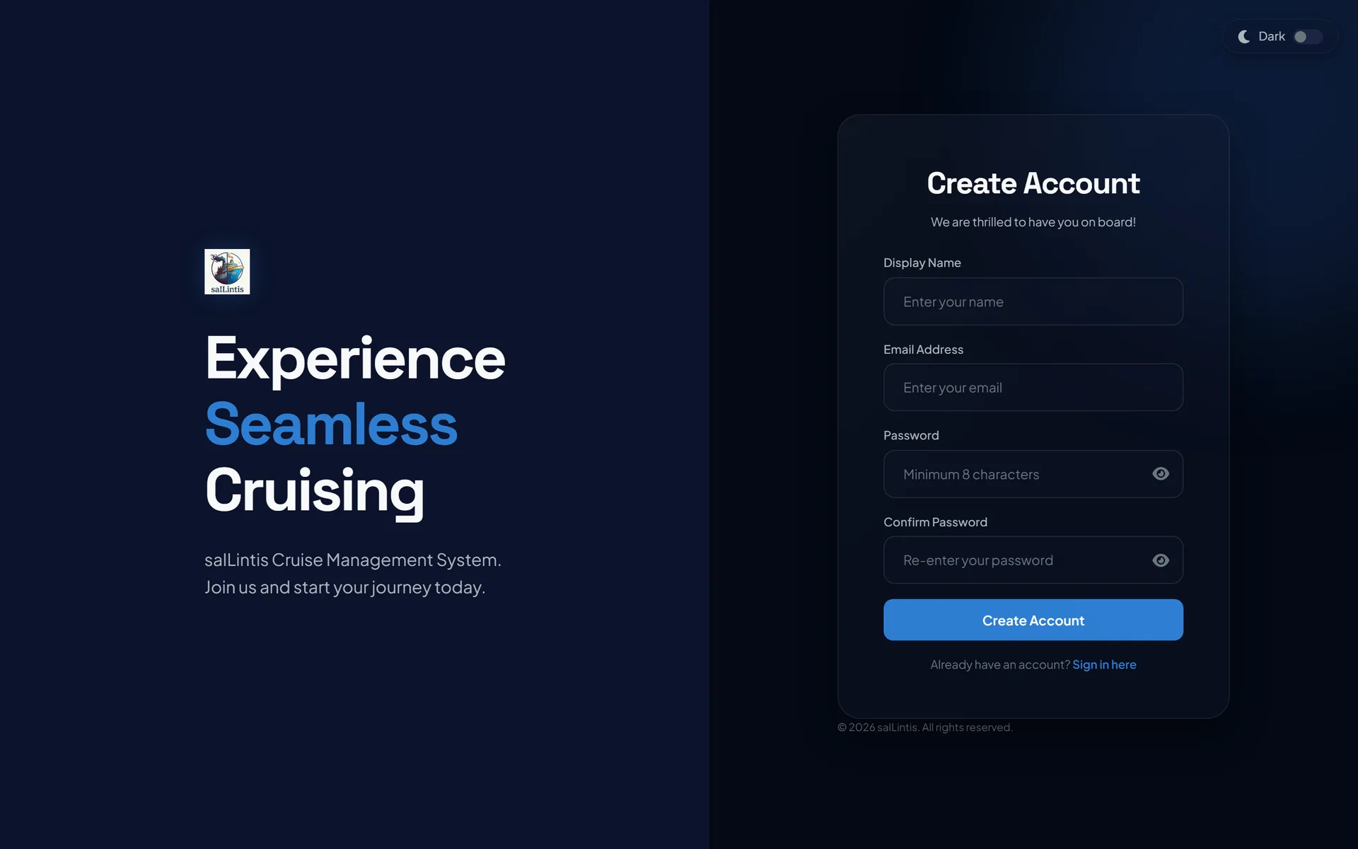 saILintis passenger account registration form